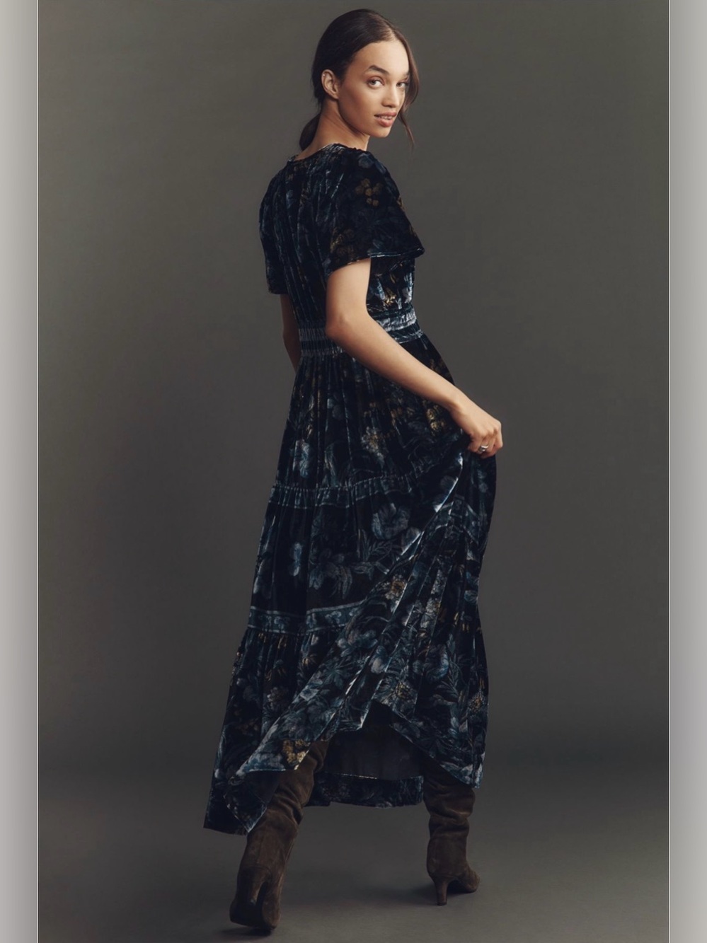 NWT Anthropologie Somerset Velvet Maxi Floral Dress - Picture 4 of 11